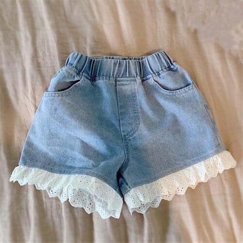 Kids Girls Shorts Jeans Fashion Pants Childrens Sweet Hot Pants Comfortable Soft Denim Shorts Lace Casual Clothes