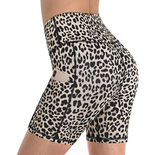 High Waist Shorts Womens Cycling Yoga Running Biker Booty Gym Sports Summer Leopard Printed Short for Fitness for Ladies