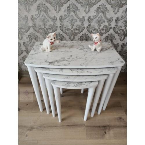 Modern Telwe Series White Marble Pattern Mdf 1. Grade 4lü Zigon Coffee table Pad coffe table
