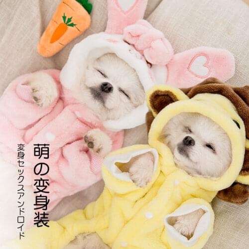 Pet clothes new dog cat with cap fleece cartoon fall and winter to keep warm and velvet a undertakes to transformation