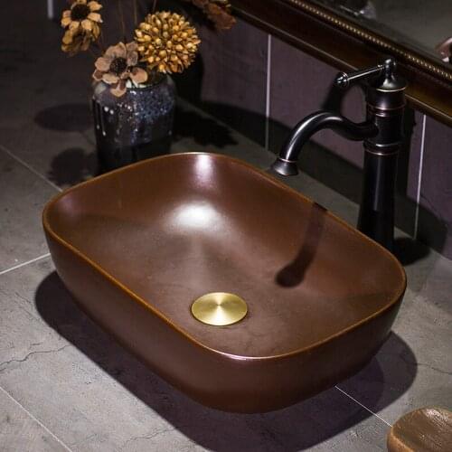 Above counter basin, coffee color, metal glaze, antique artist washbasin, ceramic wash basin, bathroom vanity basin
