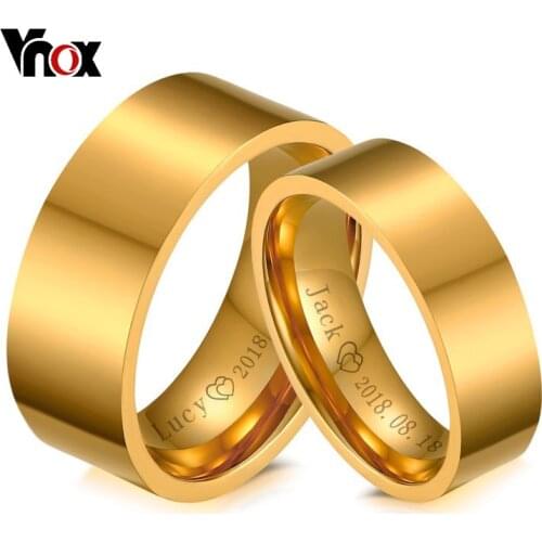 Vnox Personalize His and Hers Wedding Ring Gold Color Engagement Rings for Women and Men Jewelry