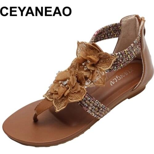 CEYANEAOWedge sandals womens summer European and American 2021 new fashion flip-flop Roman shoes flower Western mom shoes