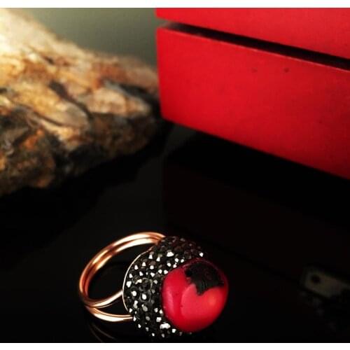 Dr Stone Natural Stone Women Coral Stone rose gold plated Ring KRB210