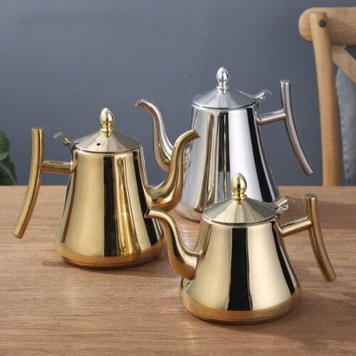 1L/1.5L Stainless Steel Water Kettle TeaPot Thicker Hotel Restaurant Coffee Induction Cooker Tea Kettle Gold Silver With Filter