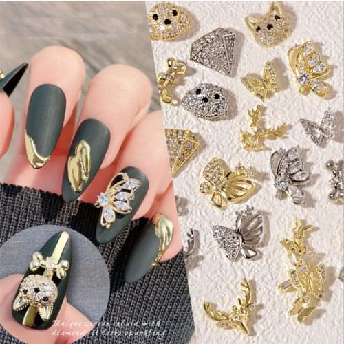 5pcs/lot, 3d Nail Art Elegant Shapes Alloy With Zircon Crystal Rhinestones For Nail Tips Decorations
