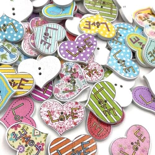 30Pcs Mix Wood Buttons Heart Craft Scrapbook Sewing Appliques 25mm WB411