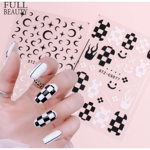 3D Moon Star Nail Art Decals Fashion Trend Checkerboard Fire Flame Adhesive Stickers Gel Polish Manicure Decoration CHSTZCS76-77