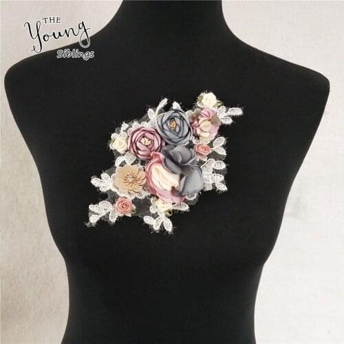 Rose Floral With Sequins Applique Bridal Gown Lace Embroidery Patches DIY Lace Collar Neckline Decorate Garment Sewing Crafts
