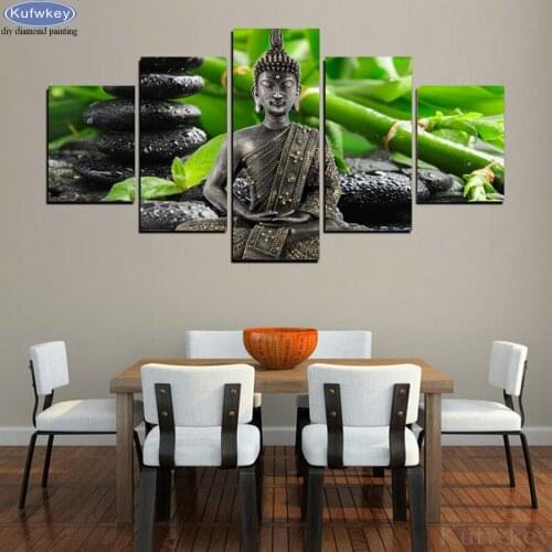 5pcs 3D DIY Diamond Embroidery 5 Panel Bamboo Buddha Full 5D Diamond Painting Rhinestone Cross Stitch Diamond Mosaic home Decor