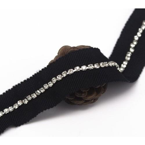 Beaded Crystal Rhinestones Black Applique Trim Tape Lace Fabric Ribbon Trimming Sewing Accessories renda for Garment 20yd/T1296