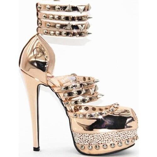 Sexy lady black leather T strap gold chain woman high heel sandal gold chains open toe high heel T strap sandal woman summer