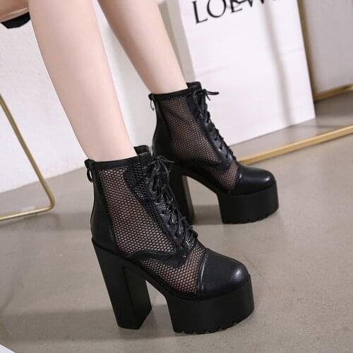Open Toe Sexy High Heels Boots Women Fetish Air Mesh Platform Boots For Summer Breathable Gothic Nightclub Shoes Bride
