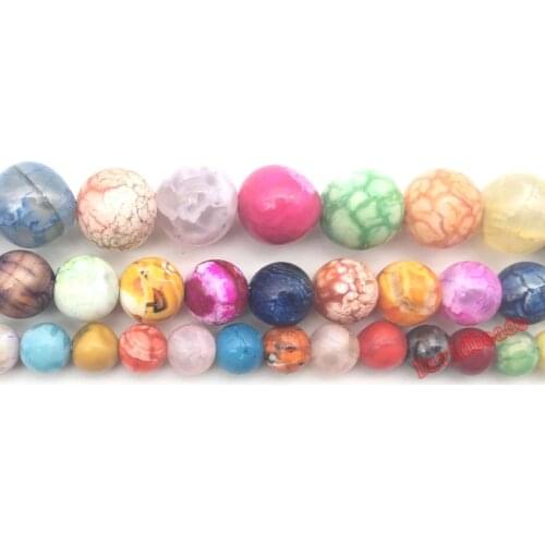 Natural Stone mixed Fire Dragon Veins Agates Round Loose Beads 4 6 8 10 12MM Pick Size For Jewelry Making