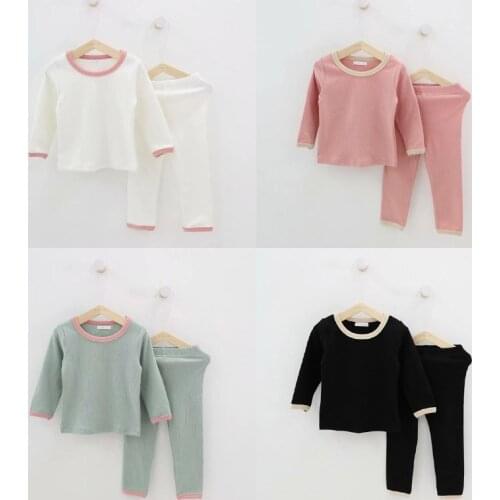 Kid Ribbed Pajamas Set Girls PJS Top and Pant Unisex Soft Korean Style Clothing Clothes Sleepwear Nightwear