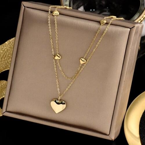 Colorfast 316L stainless steel double necklaces high fashion charm 7 hearts clavicle chain light luxury gift women jewelry