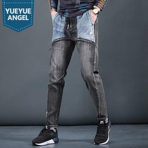 Fashion Patchwork Slim Fit Mens Jeans Vintage Pencil Pants Streetwear Casual Men Denim Pants Spring Autumn Trousers Size 28-36