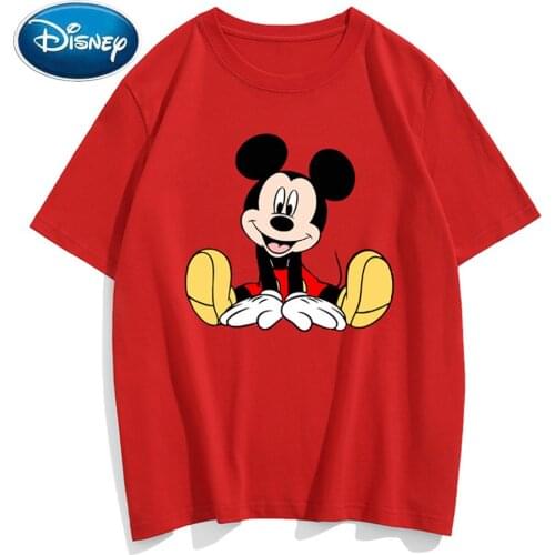Disney T-Shirt Chic Fashion Cute Mickey Mouse Print O-Neck Pullover Short Sleeve Tee Couples Unisex Women T-Shirt Tops 10 Colors