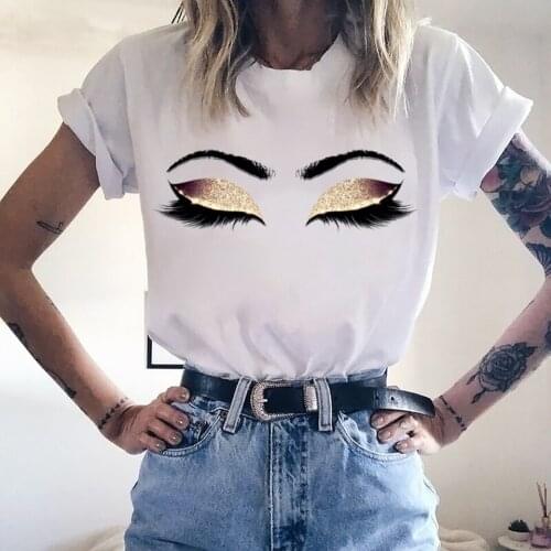Beauty Aesthetic Print Tshirt Harajuku Princess Makeup Art Rose Gold Eyelashes Female T-shirt Vogue 90s Tees Female Tee T-Shirt