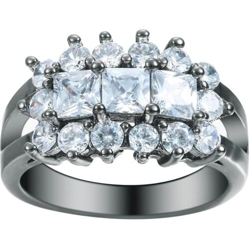 Hainon Black Gold Color Promise Jewelry Vintage Wedding Rings for Women White Square CZ Bijoux Bague Femme Engagement Ring