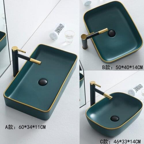 Ceramic Above Counter Wash Basin Green Phnom Penh Bathroom Sink Household Square Single Basi Luxury Art Washbasin