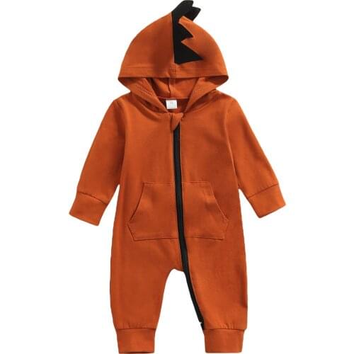 Citgeett Autumn Solid Newborn Baby Girls Boys Jumpsuit Hooded Long Sleeve Zipper Romper Pockets Spring Clothes