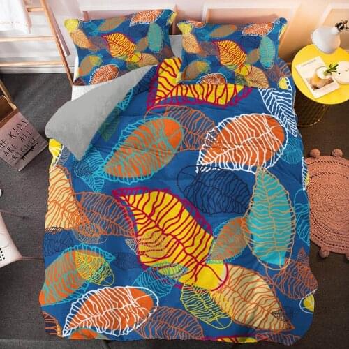 Colorful Cartoon Leaves Pattern Print Bedding Set 3D Digital Bed Linen Duvet Cover and Pillowcase 2/3pcs Kids Adults Bedclothes