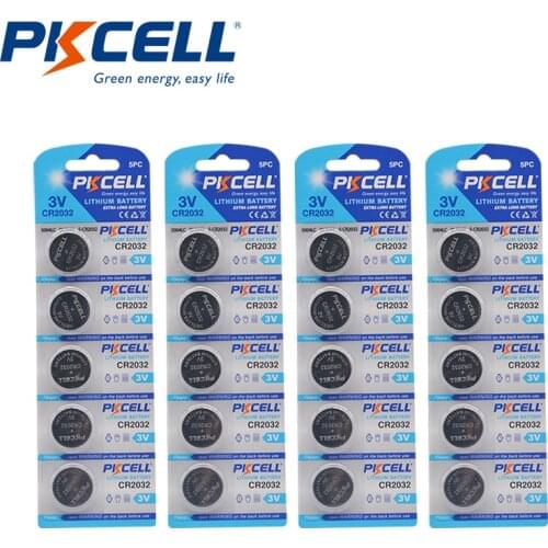 20Pcs/4Card PKCELL Bateria CR2032 3V Lithium Button Battery BR2032 DL2032 ECR2032 CR 2032 Lithium Batteries