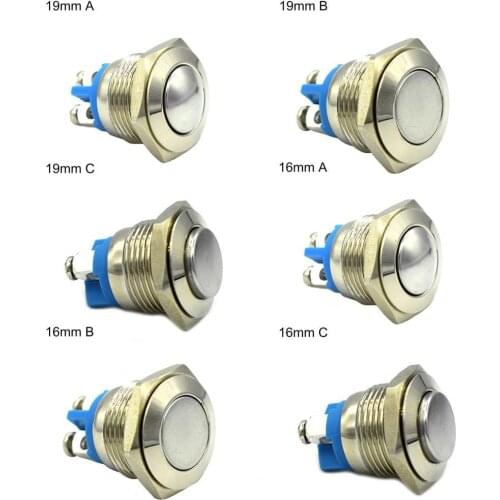 36V 16mm/19mm Button Switch Waterproof Self-reset Metal Push Button Switch for Car Interior Parts