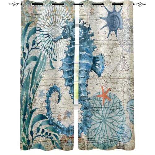 Seahorse Ocean Nautical Style Blackout Curtains For Living Room Bedroom Window Treatment Blinds Drapes Kitchen Curtains
