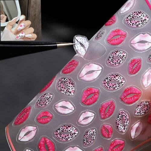 2021 New 3D Self-Adhesive Bohemia Lovly Red Lips Image Nails Stickers for Nails Sticker Decorations Manicure