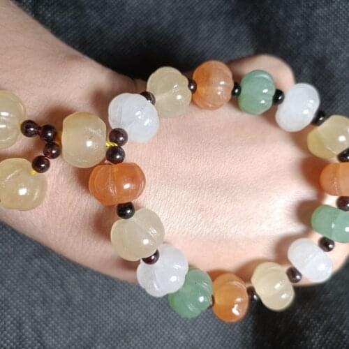 New design Handmade Natural Jade Bracelet Mens and Womens Pumpkin Jade Bracelet Gold Silk Jade Bracelet Holiday gifts