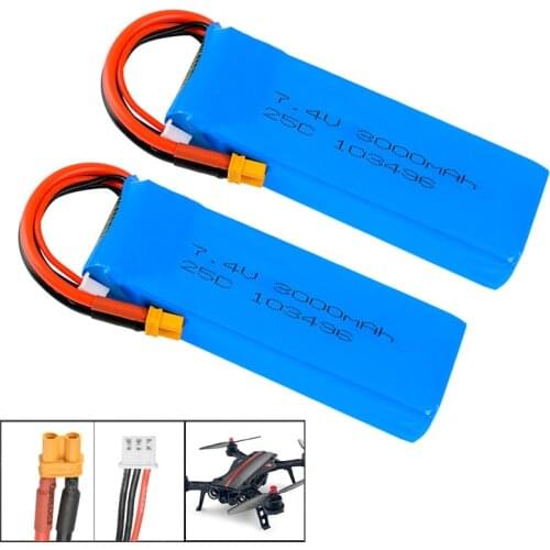 Upgrade 7.4V 3000mAh 25C Lipo Battery 2S Rechargeable battery XT30U Plug for MJX Bugs 8 Bugs 6 B8 B6 RC Quadcopter