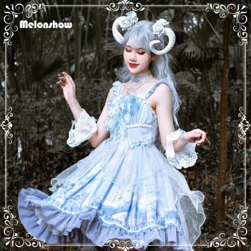 Melonshow Sweet Lolita Dress Plus Size Blue Victorian Dress Women Fairy Dress Kawaii Clothes Gothic Lolita JSK vestidos Girls