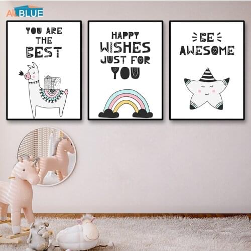 Nordic Poster Kids Cute Animal Style Nursery Alpaca Posters and Print Wall Art Canvas Painting Decorative Picture For Baby Room