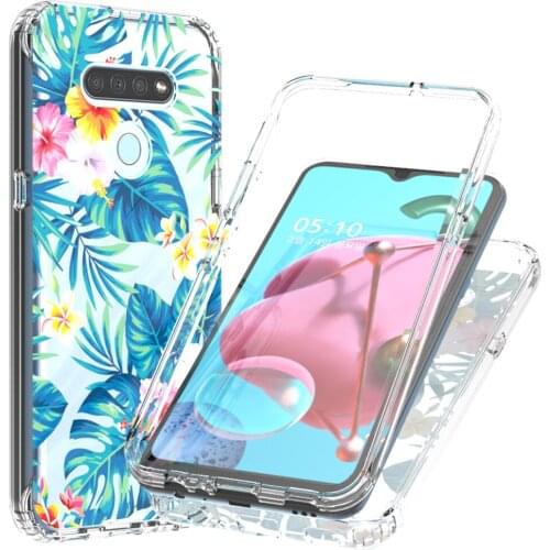 2 in 1 Clear Fancy Flower Case for LG K51 Crystal Hard PC Bumper + Soft TPU Full Protective Skin Back Phone Cover for LG K51