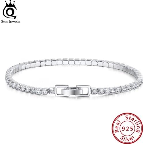 ORSA JEWELS Luxury 925 Silver Tennis Bracelet Princess Cut CZ Iced Out Chain Wedding Bracelet Women Men Hiphop Jewelry SB113