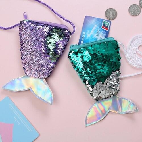 Christmas Decoration Elegant Ms. Mermaid Tail Sequined Wallet Girl Messenger Bag Sling Card Bag Glitter Zero Childrens Gifts