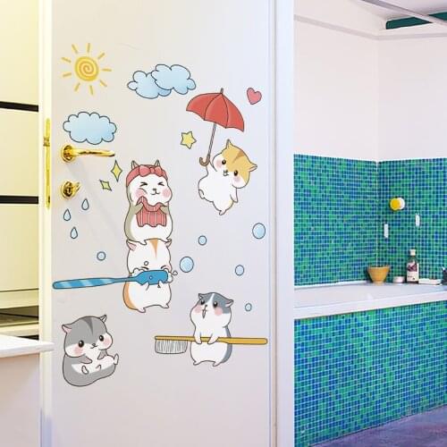 [shijuekongjian] Animals Wall Stickers DIY Hamsters Mural Decals for Kids Rooms Baby Bedroom Nursery Bathroom Home Decoration
