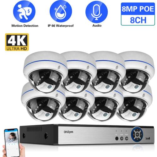 CCTV Camera Security System Kit 4k 8ch POE NVR Kit Outdoor Waterproof IP Dome Camera Video Surveillance System Set 8MP 16CH NVR