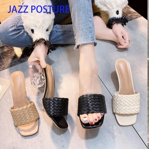 2021 Women Summer Slides High Quality Weave Open Toe Casual Low Heel Slipper Leisure Sandal Female Beach Flip Flops z780