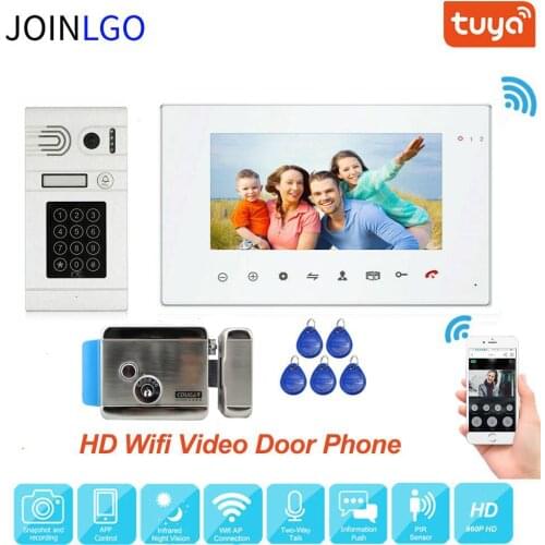 Wire 720P AHD 7" Recording Monitor WIFI Video Door Phone Intercom System RFID Code Keypad IR Camera Doorbell APP Remote Unlock