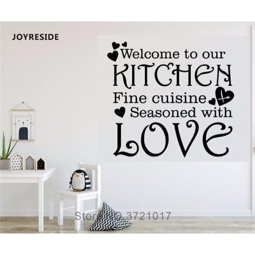 JOYRESIDE Welcome To Our Kitchen Fine Cuisine Wall Decal Vinyl Sticker Quote Home DIY Decor Wall Decal Interior Design A576