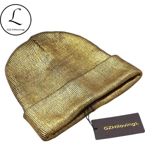 GZHILOVINGL New Autumn Winter Ins Gold Silver Purple Metallic Unisex Acrylic Knitted Beanie Cap Hat Skullies Girls Beanies Women