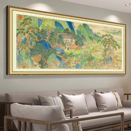 Retro Chinese Style Cross Stitch Embroidery Peach Blossom Spring Scenery Cotton Thread Painting DIY Needlework Kits 11CT Decorat