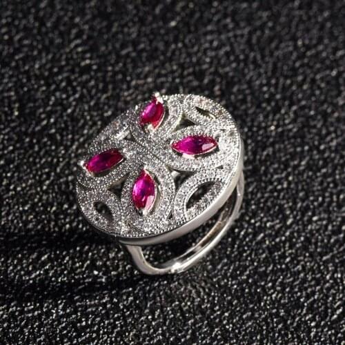 High Quality Vintage Red Zircon Princess Square Diamond Open Ring for Women Engagement Wedding Gift Jewelry Ring Wholesale