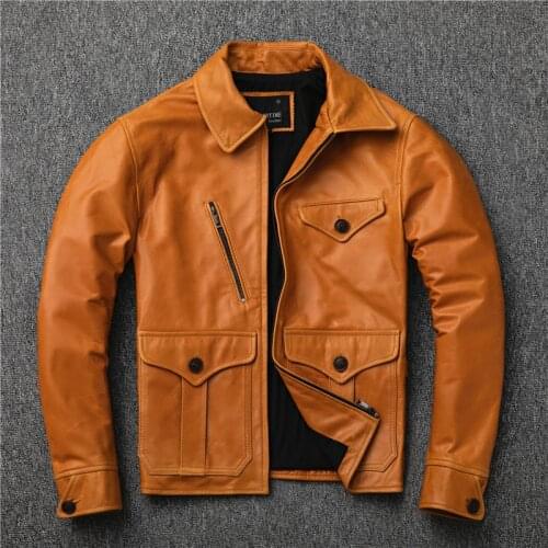 YR!Free shipping.classic brakeman style genuine leather jacket.Pakistani vegetable tanning oil wax sheepskin coat,vintage