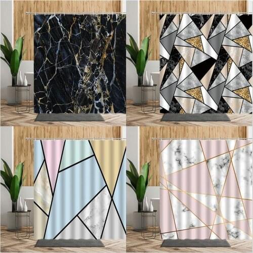 Marble Fabric Shower Curtain Geometric Pattern Bathroom Decor Waterproof Bathtub Partition With Hooks Home Bath Curtains Product