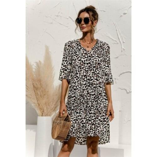 Fashion Leopard Print Sundress Y2k Summer Women Dress Half Flare Sleeve Midi Dress Casual Female Robe Beach Dress Mujer Vestir