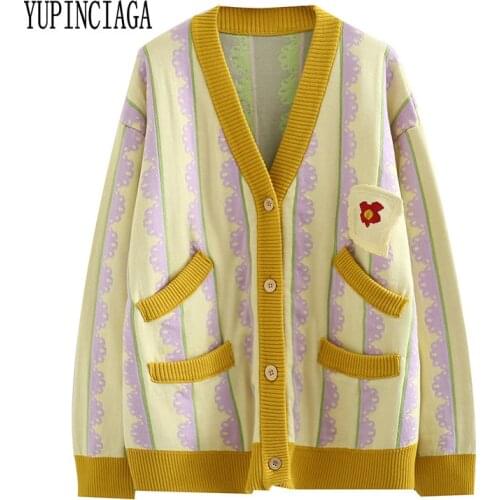 YUPINCIAGA Lace Flower Thick Double Jacquard Sweater Cardigan Women Embroidery Sweaters Femmf Knit For Femme Sweet Style Jumper